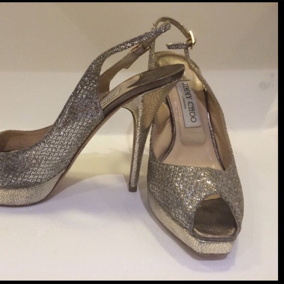 Jimmy Choo Clue Silver Glitter‎ Slingback Pump Platform Sandal Shoe [ 38.5 ] - Picture 7 of 14
